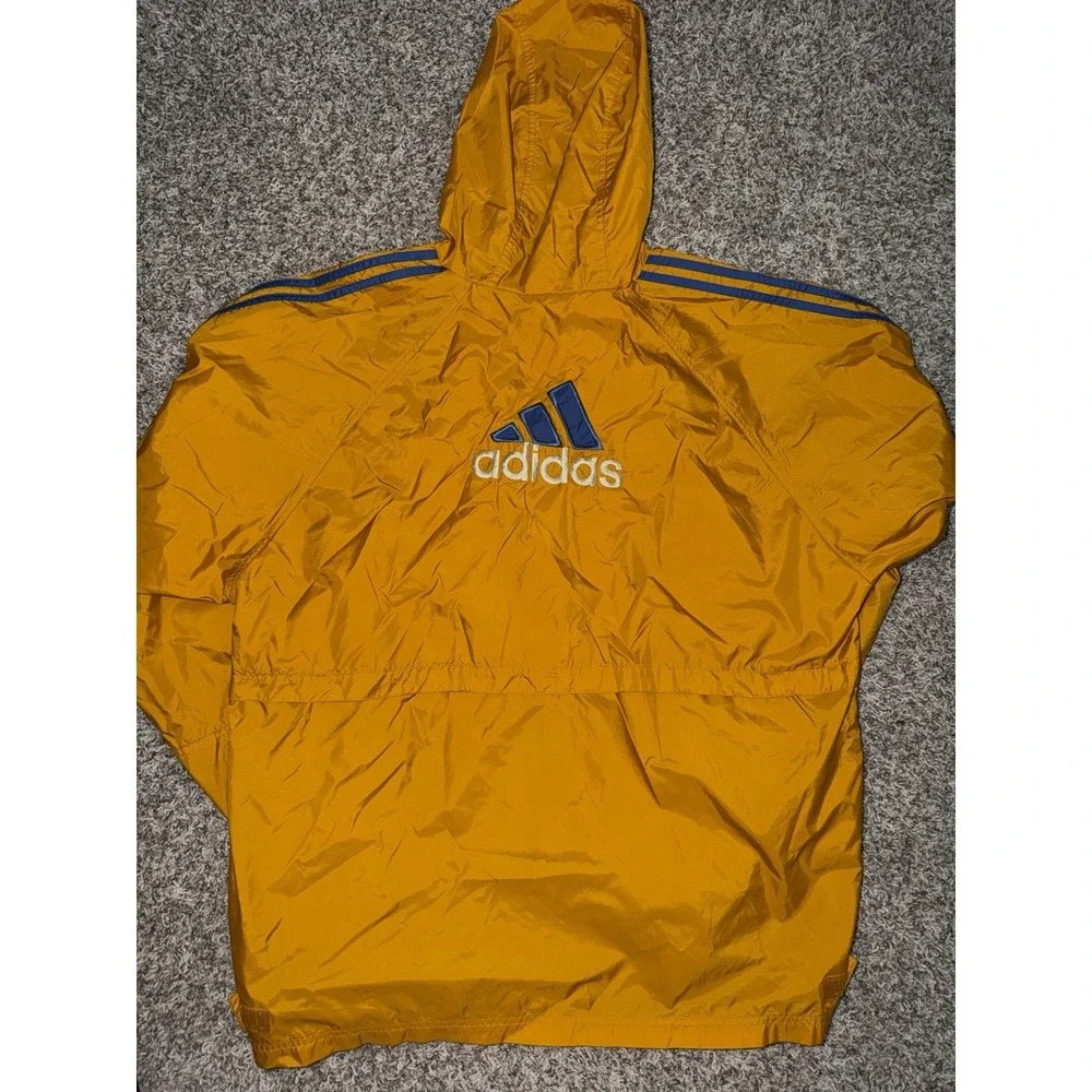 Vintage Adidas Windbreaker Jacket Nylon Mens XL Yellow Purple‎ 3 Stripe 90s